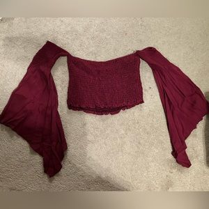 Burgundy Off-the-Shoulder Bell Sleeve Top